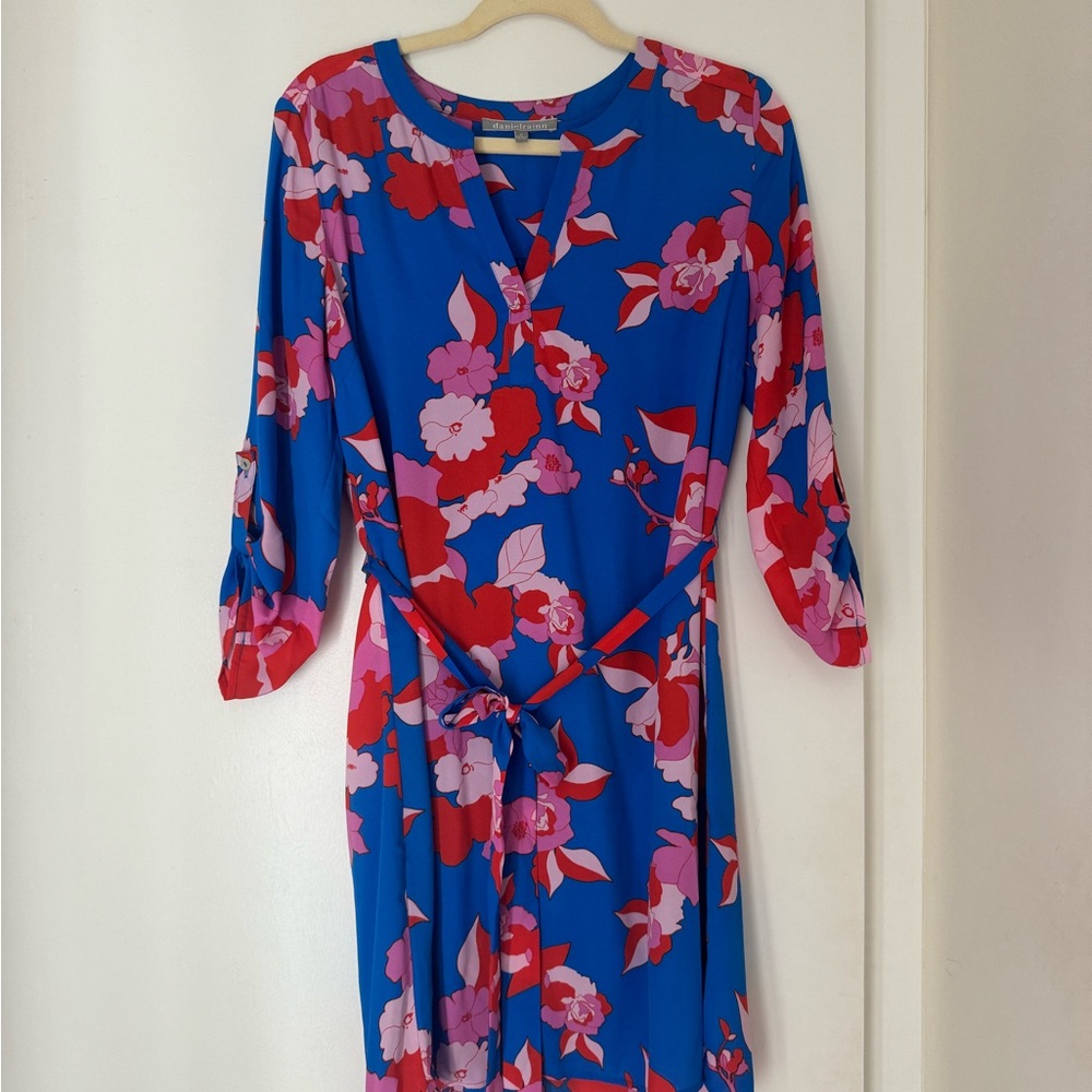 Daniel Rainn Blue and Red Floral Long Sleeve Dress
